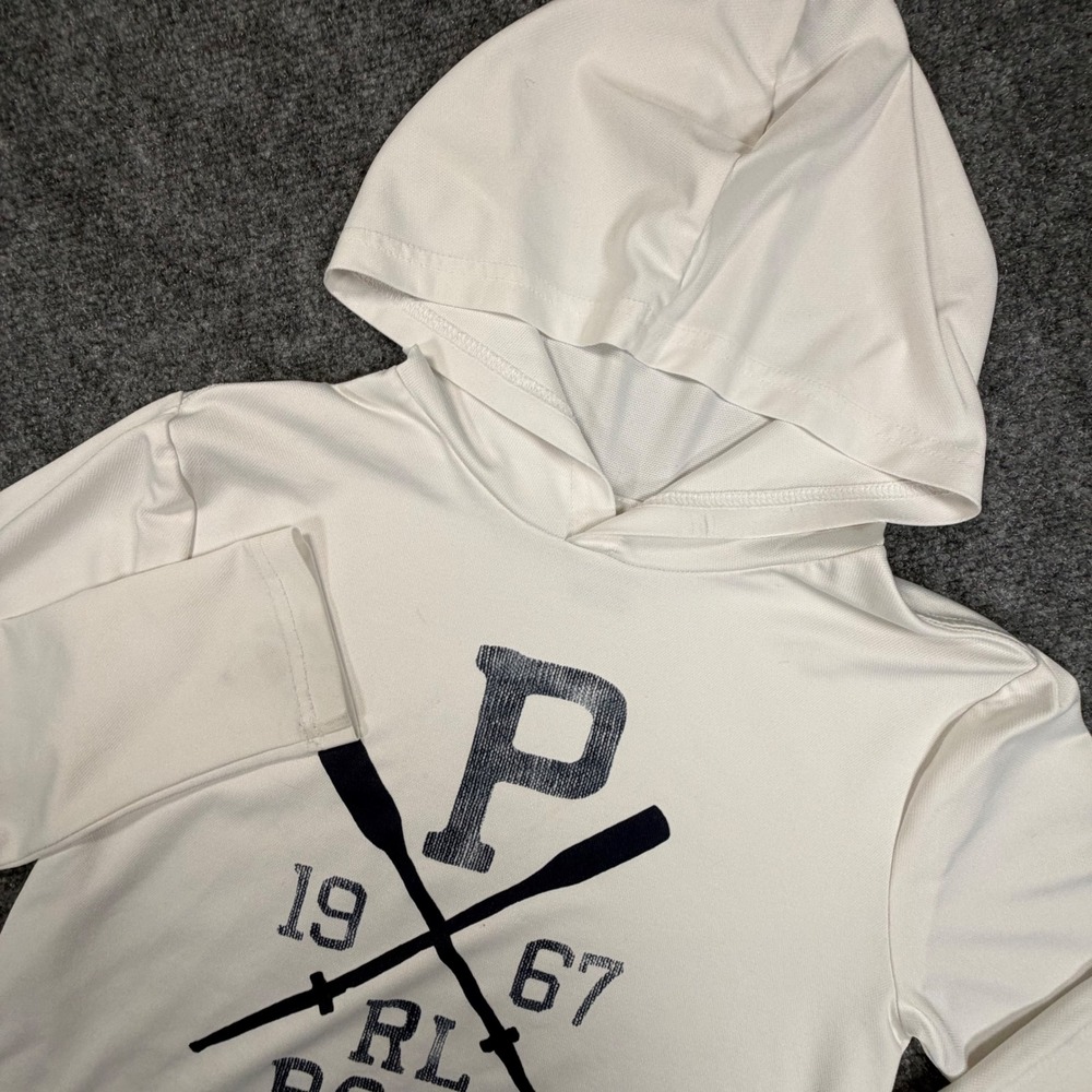 Polo Ralph Lauren Kids White Performance Hoodie Graphic Rowing M 10-12 0798